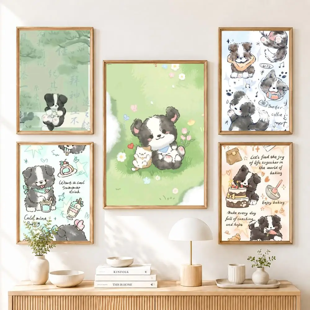Cute Dog Art Painting Calligraphy Canvas Poster Art Anti-wrinkle for Living Room Home Decor Wall Decoration Decals