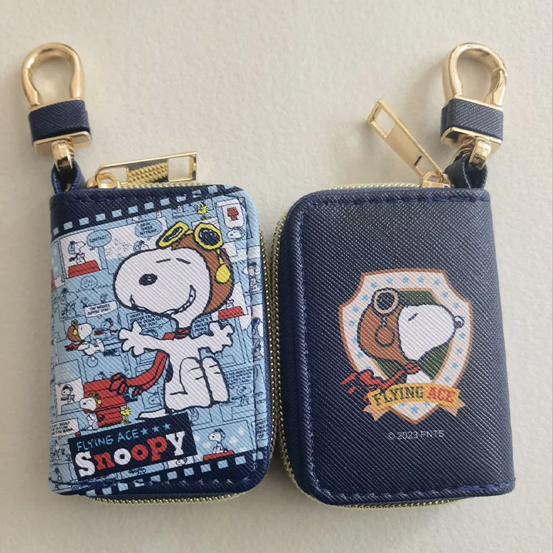 Anime Kawaii Snoopy PU Leather Zipper Car Keychain Bag Cartoon Portable Durable Coin Purse Wallet Storage For Girls Boys Gifts