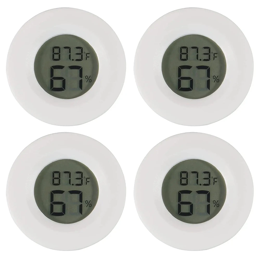 4 Pcs Mini Hygrometer Thermometer Fahrenheit or Celsius Meter Digital LCD Monitor Indoor Room Round Humidity Temperature Gauge