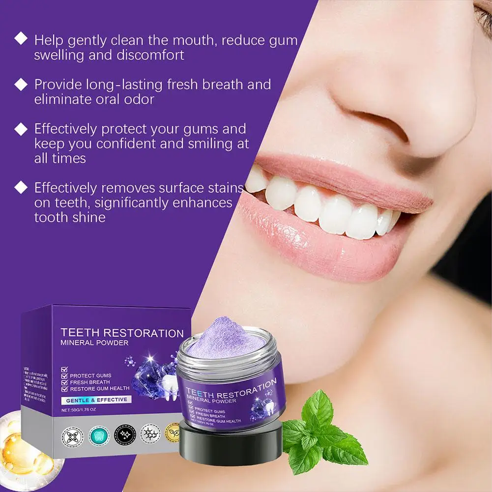 Cuidados de higiene oral roxo dentes branqueamento creme dental mousse corretor de cor pó de limpeza dental mancha remover pó