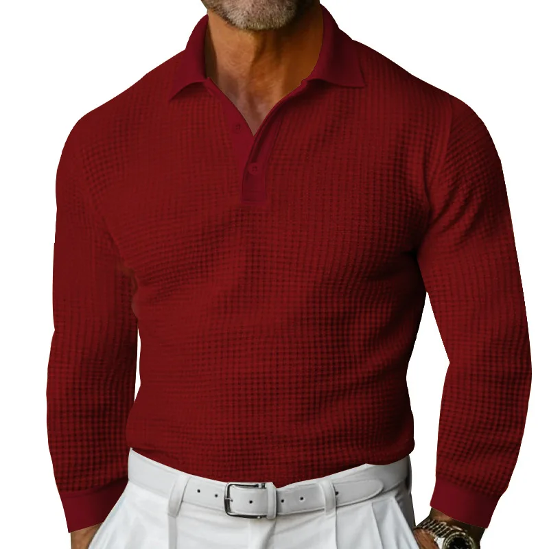 Cross-border Men's Spring and Autumn Long-sleeved Lapel Button-up Fashionable Casual Breathable POLO Shirt Cw36408