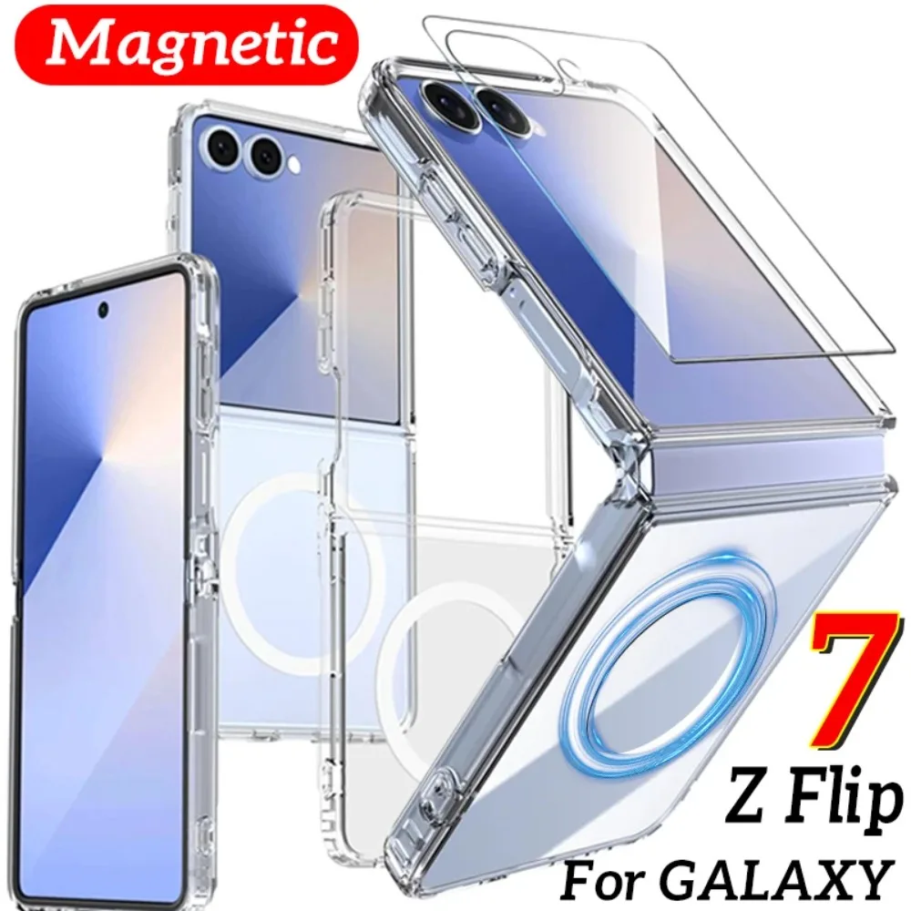 Funda de teléfono magnética transparente de alta calidad para Samsung Galaxy Z Flip 7 Original cubierta de protección trasera a prueba de golpes Galaxy Flip 7