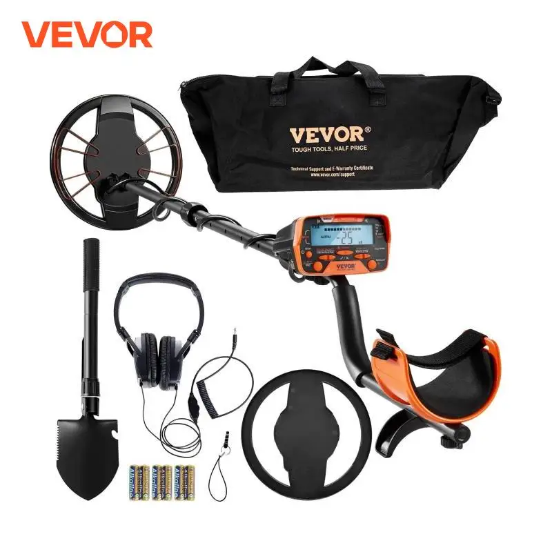 VEVOR Metal Detector for Adults & Kids 10Inch Waterproof Search Coil with LCD Display 7 Modes Adjustable 41\'\'-52\'\' Aluminum Stem