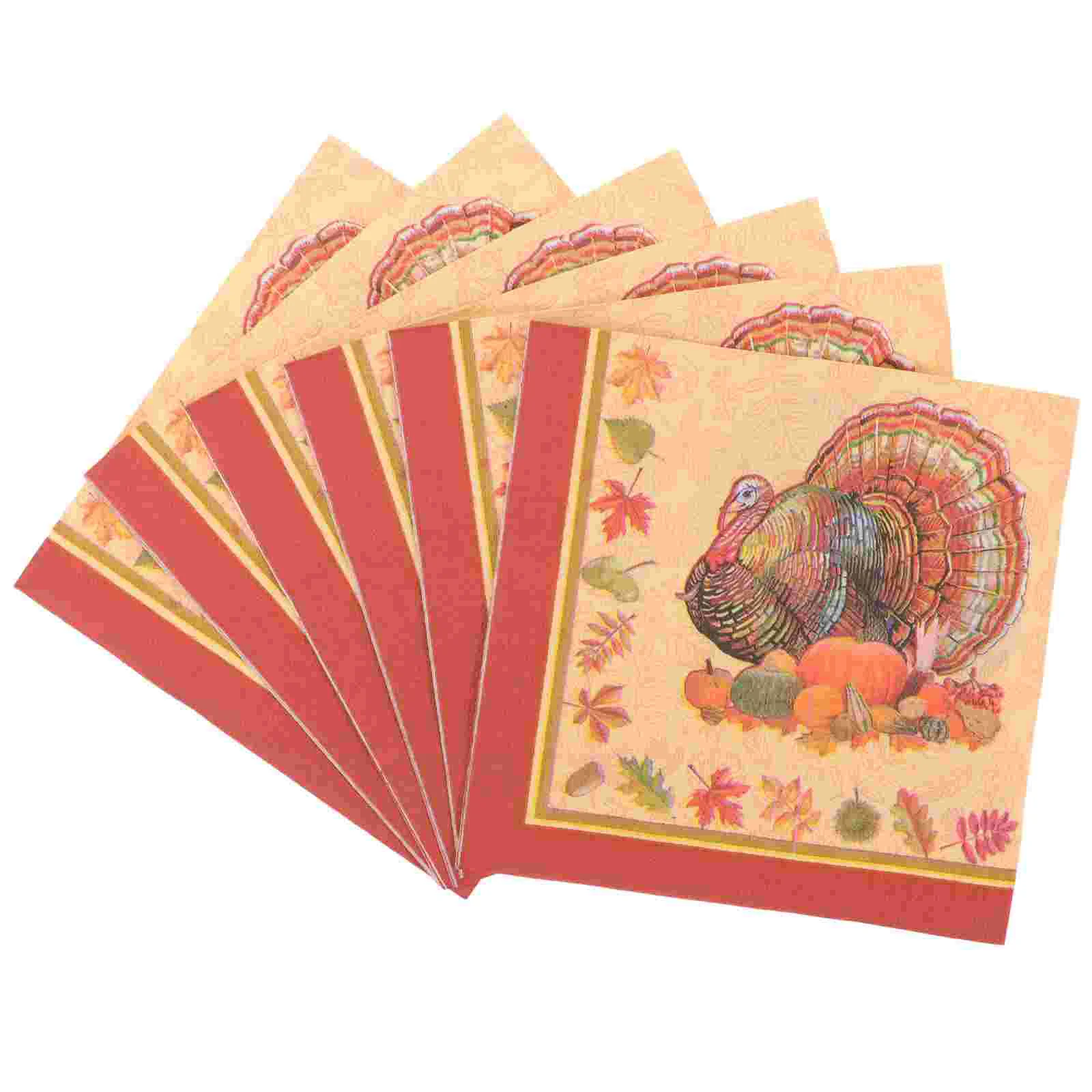 

40pcs Thanksgiving Day Printed Napkins Cartoon Turkey Tissue Dinner Paper Towel Party Supplies (Pattern 2)