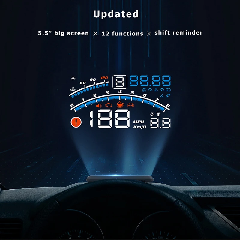 Car Speed HUD With Bracket 5.5'' Screen OBD Windshield Projector Speedometer Gauge Voltage Coolant Head Up Display Truck Vehicle