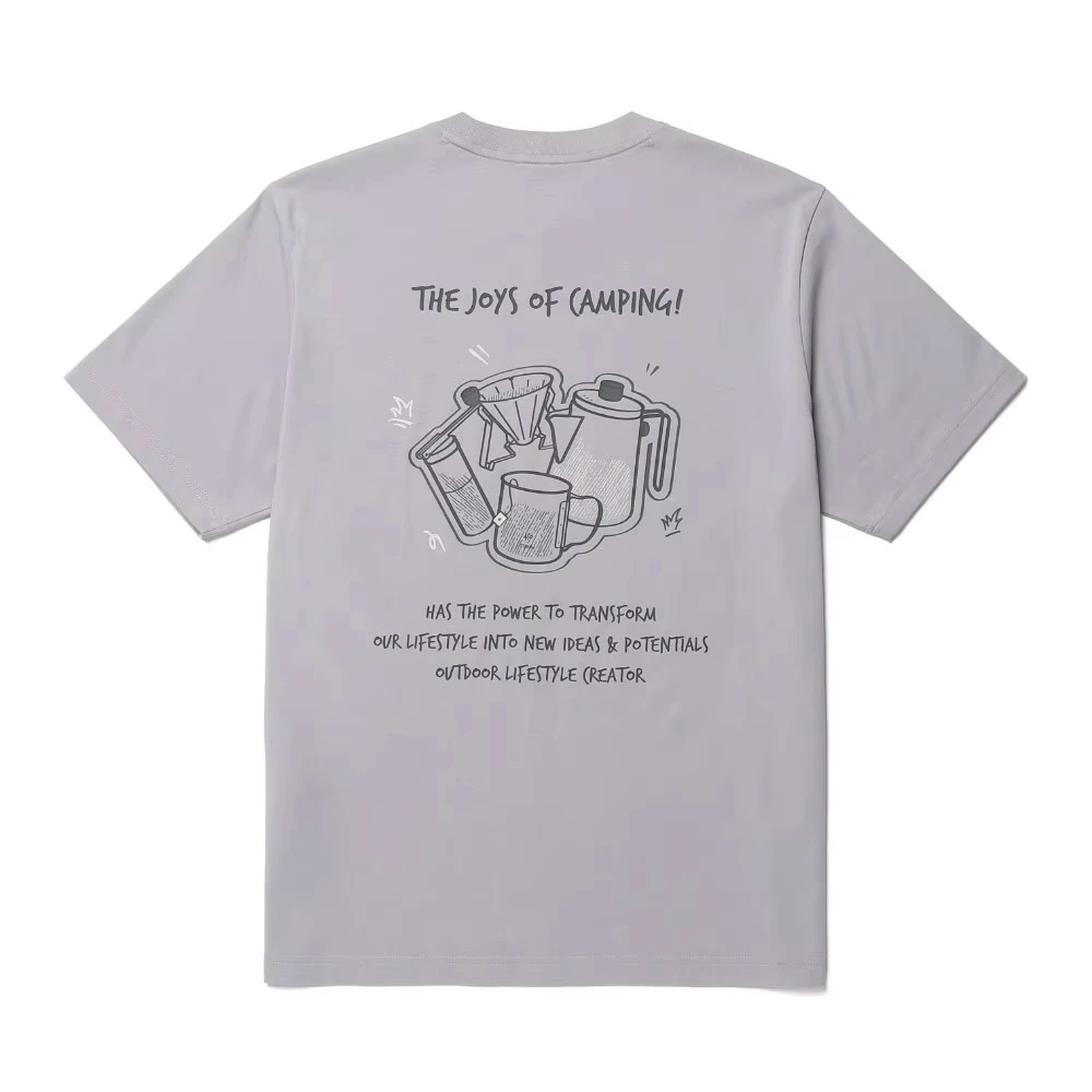 2026 Camping Coffee Line Art Back Print Graphic T-Shirt Outdoor Hand Drawn Casual Short Sleeve Tee