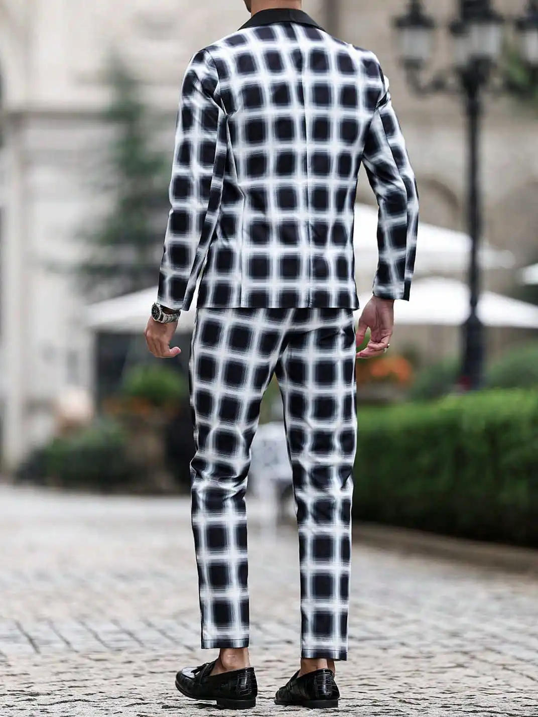 Plus Size Men Checked Suits Customized Groom Wedding Tuxedos Summer Beach Prom Birthday Party Blazer Para Hombre 2 Pieces