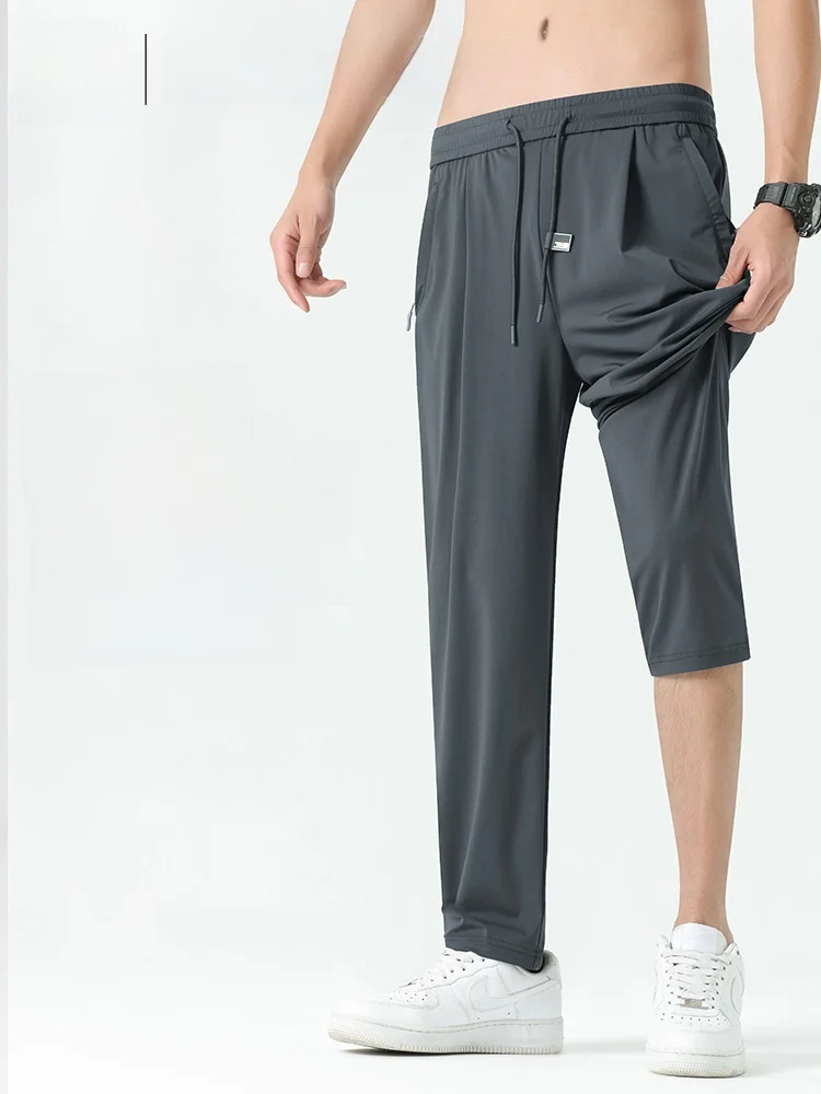 

Мужские повседневные брюки Cool Sensation Ice Silk, летние тонкие дышащие прямые высокоэластичные свободные спортивные брюки с кондиционером...