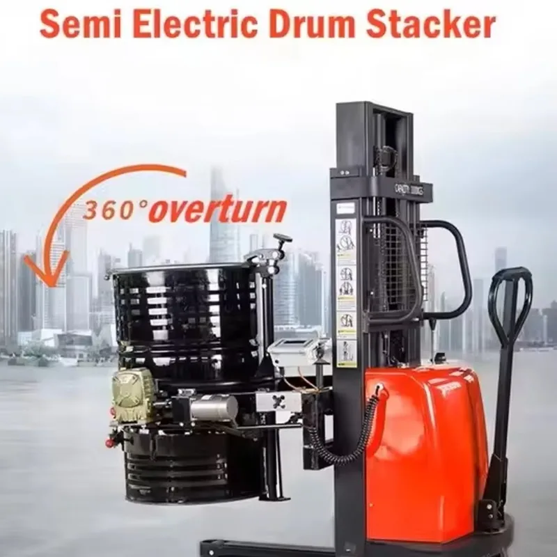 Manual Hydraulic Oil Drum Tilter  Handler 3-in-1 Lifting  Reversing  Dumping Forklift with Drum Clamp for Warehouse Factory