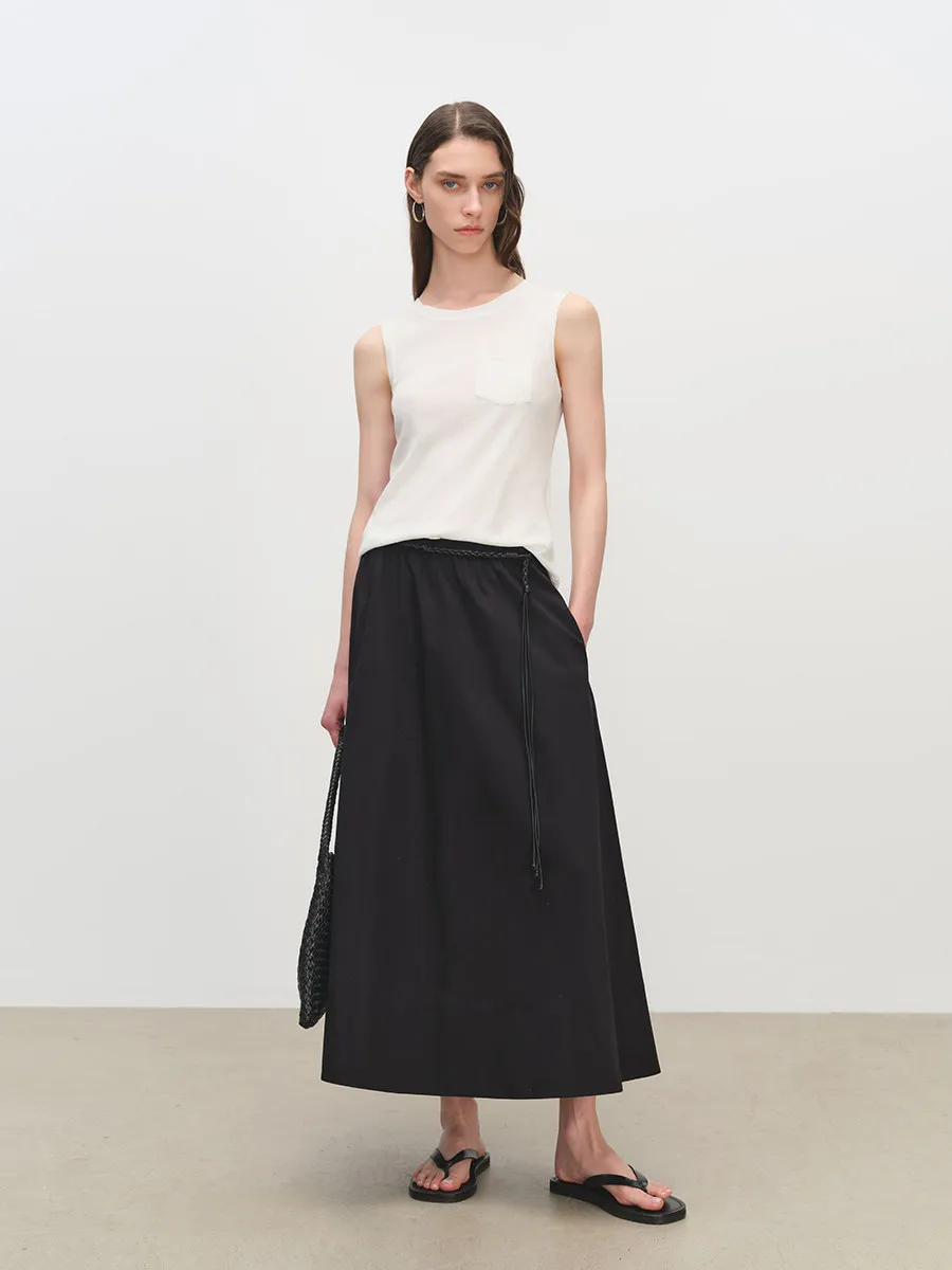 ZVAQS Women's Skirts Women Flowy Big A Line Parachute Skirt Luxury Silk Hemp Cotton Elastic Waist Loose Casual Streetwear Юбка