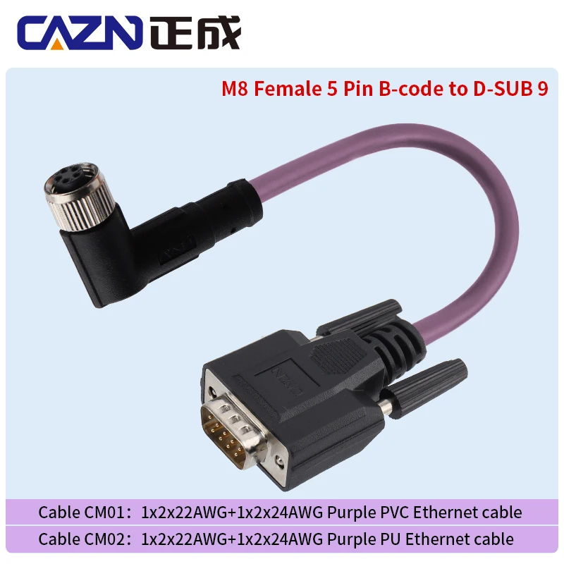 Conector Ethernet Industrial M8, 5 pines, B, código macho y hembra a DB9 con cable haress, resistente al agua IP67