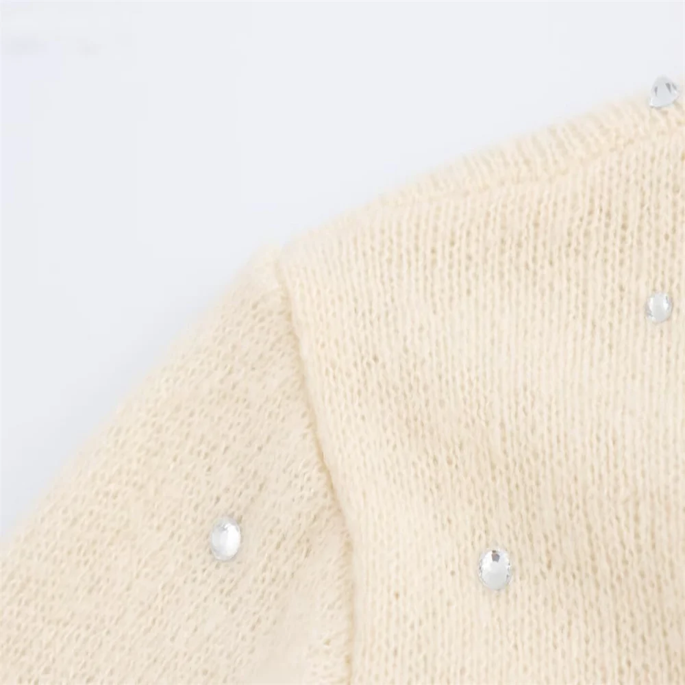 Autumn new women\'s clothing fashionable, simple, versatile, fresh, hot pressed diamond backless long sleeved sweater