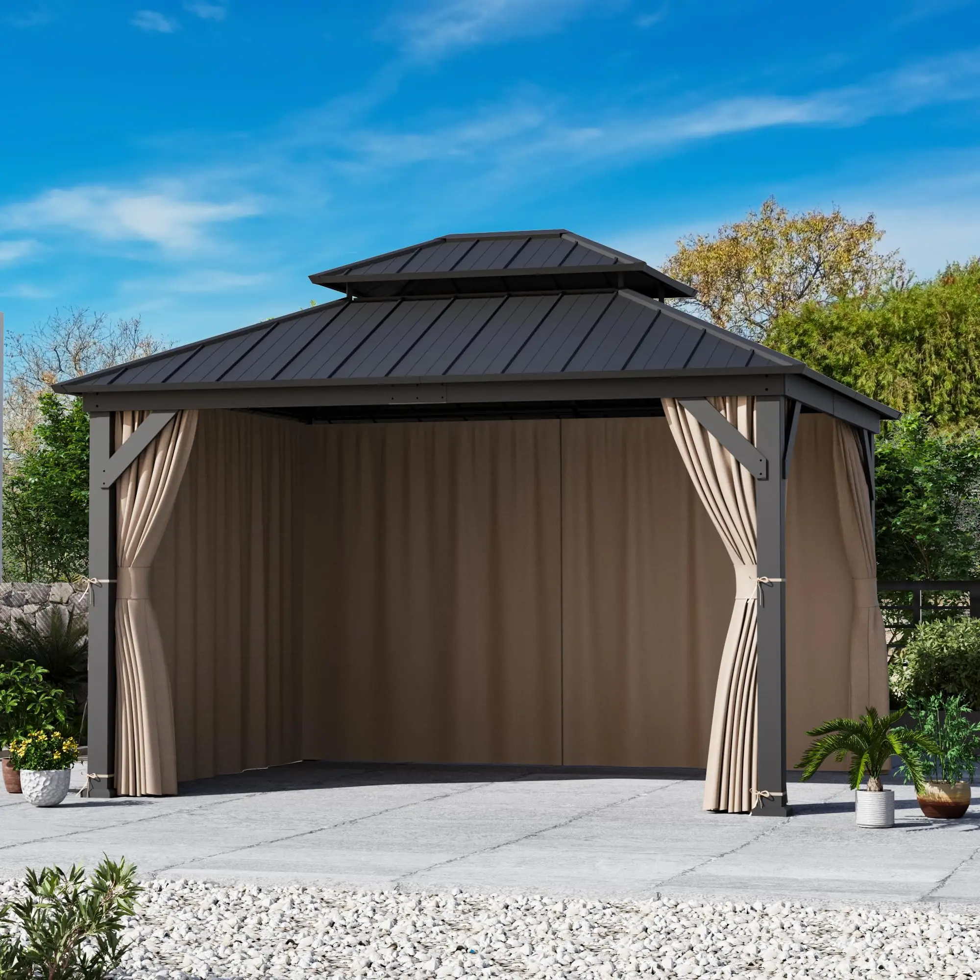 Modern Shade Yard-Dyed Gazebo Curtains Replacement Universal 4-Panel Sidewalls 11' x 13', Outdoor Gazebo Privacy