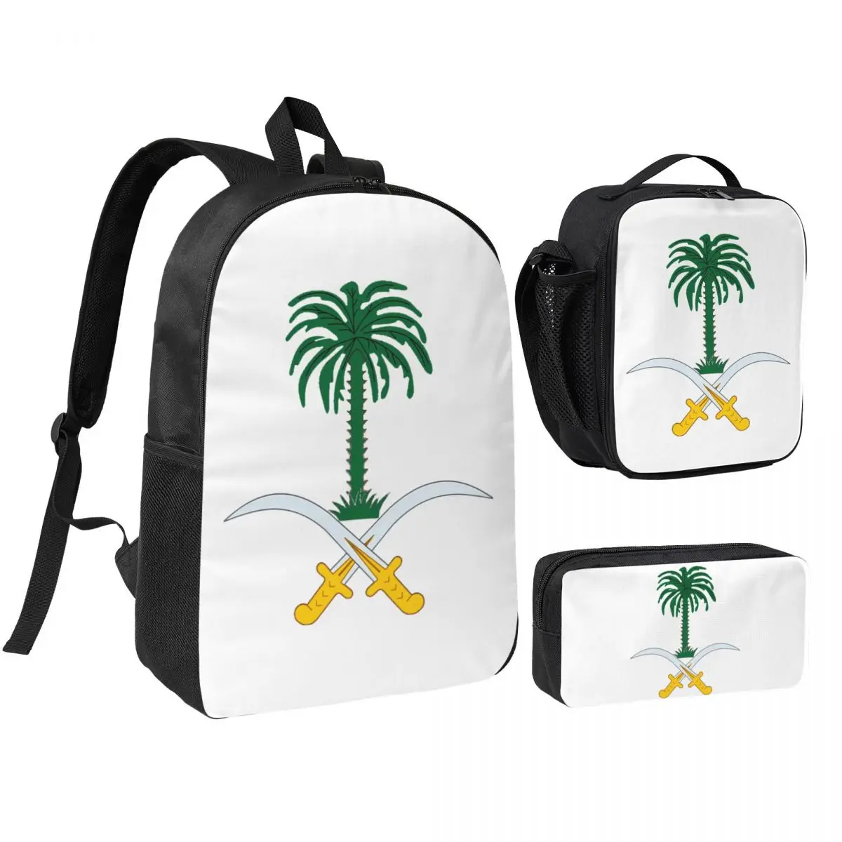 

Coat Of Arms Of Saudi Arabia Backpack Student BookBag School Bag Shoulder Bags 3ps Insulated Lunch Bag Pencil Case