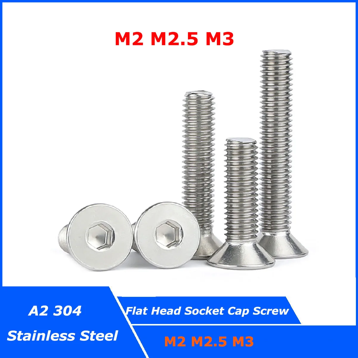 

10-50pcs M2 M2.5 M3 Hexagon Hex Socket Countersunk Screw DIN7991 A2 304 Stainless Steel Flat Head Allen Bolts