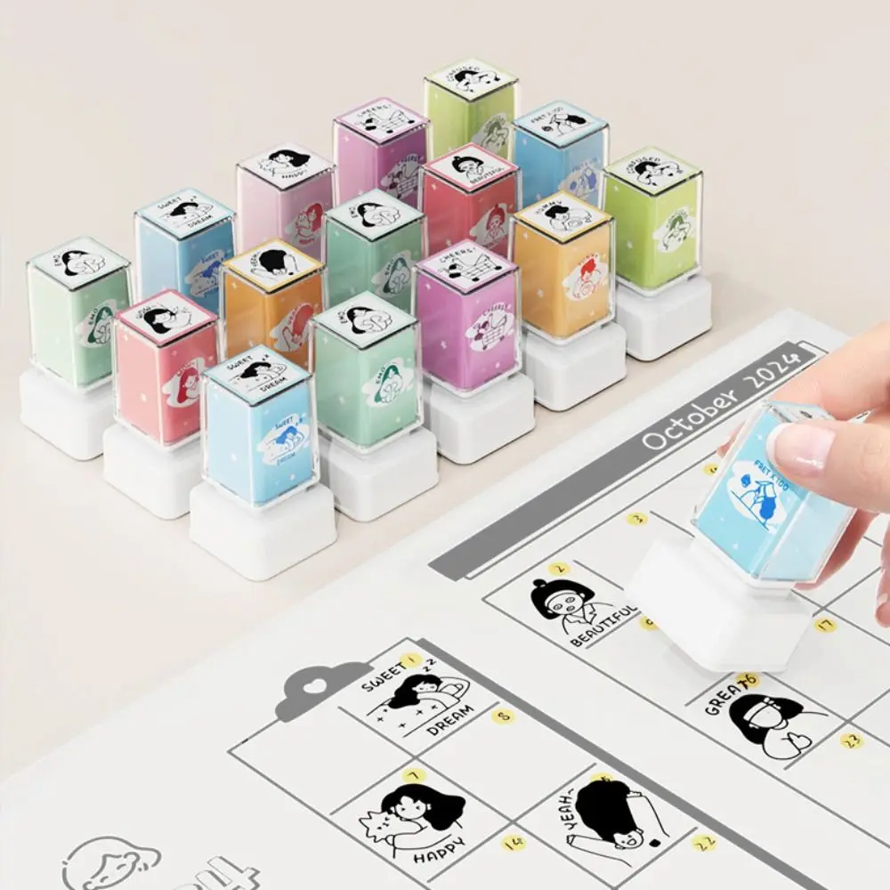 High Quality Portable Traceless Account Seal DIY Kawaii Seal Box Handmade Seal Sticker Cartoon Stamps Toy for School