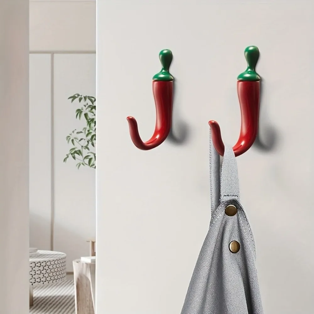 Ganchos de pared con forma de chile rojo, perchas de metal creativas a prueba de óxido para abrigos, sombreros, toallas, decoración para el hogar, cocina y baño, 1 unidad