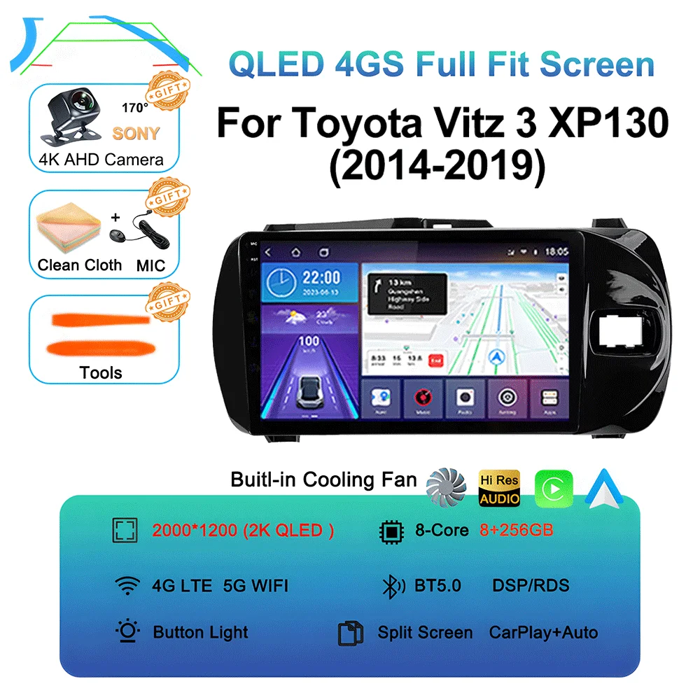 LJZN Android 16 Auto Carplay For Toyota Vitz 3 XP130 2014 - 2019 Car Multimedia Video Player Autoradio GPS Stereo 2Din DVD 5G image 3
