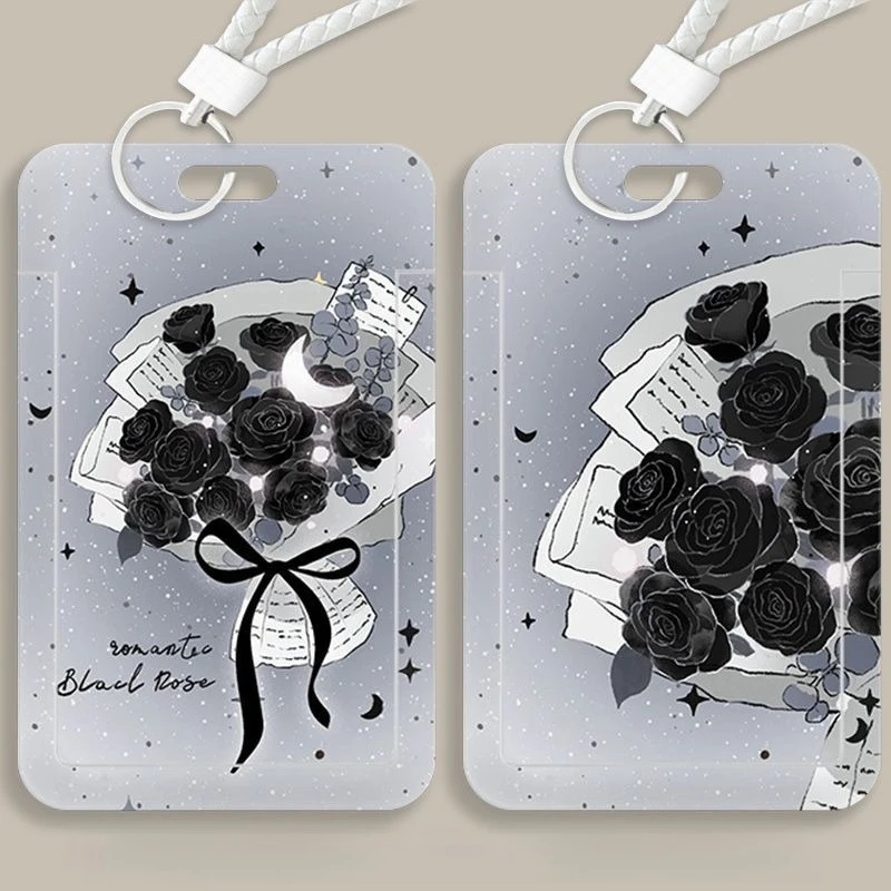 Black Rose Card Holder for Cool Boys Door Badge Holder Men Work Credential Case Gift Acrylic Photocard Holder Student Card Case