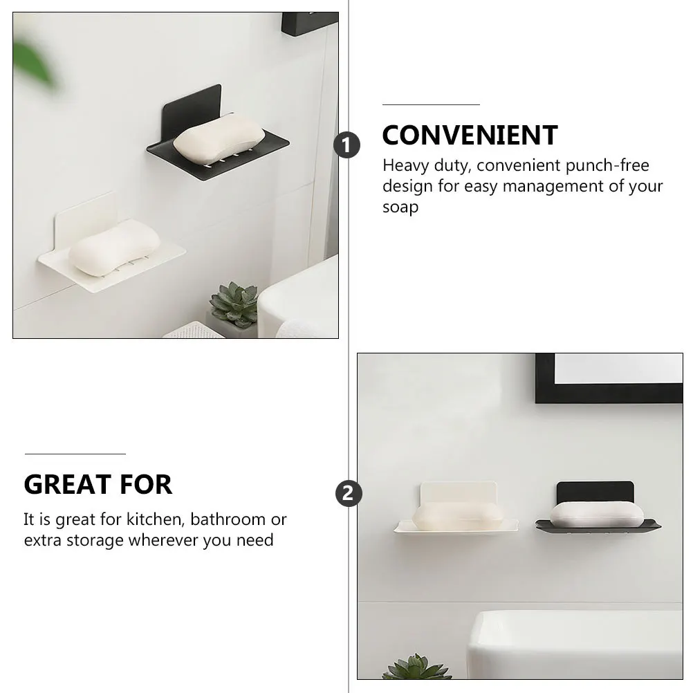 

2pcs Wall Mount Soap Holder Carbon Steel Punch-Free Shelf For Bathroom Kitchen Shower Drainable Bar Soap Rack Metal Organizer