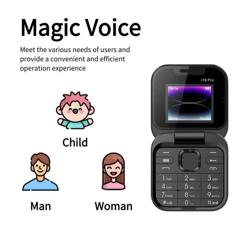 i16pro Mini Flip Mobile Phone FM Radio Voice Blacklist Speed Dial Vibration 2 SIM Card Small Display Foldable Phone