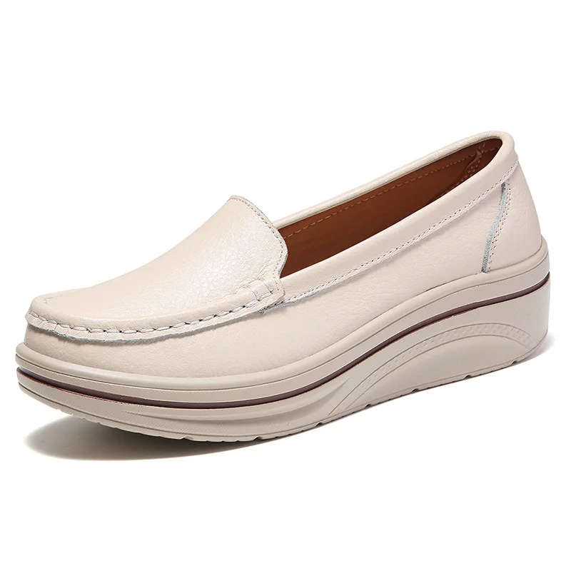 Adult Mom Loafer Shoes Spring Autumn Lady Flat Round-toe Loafer Everyday Casual Shoe Women Wedge Thick-soled Platform Shoes