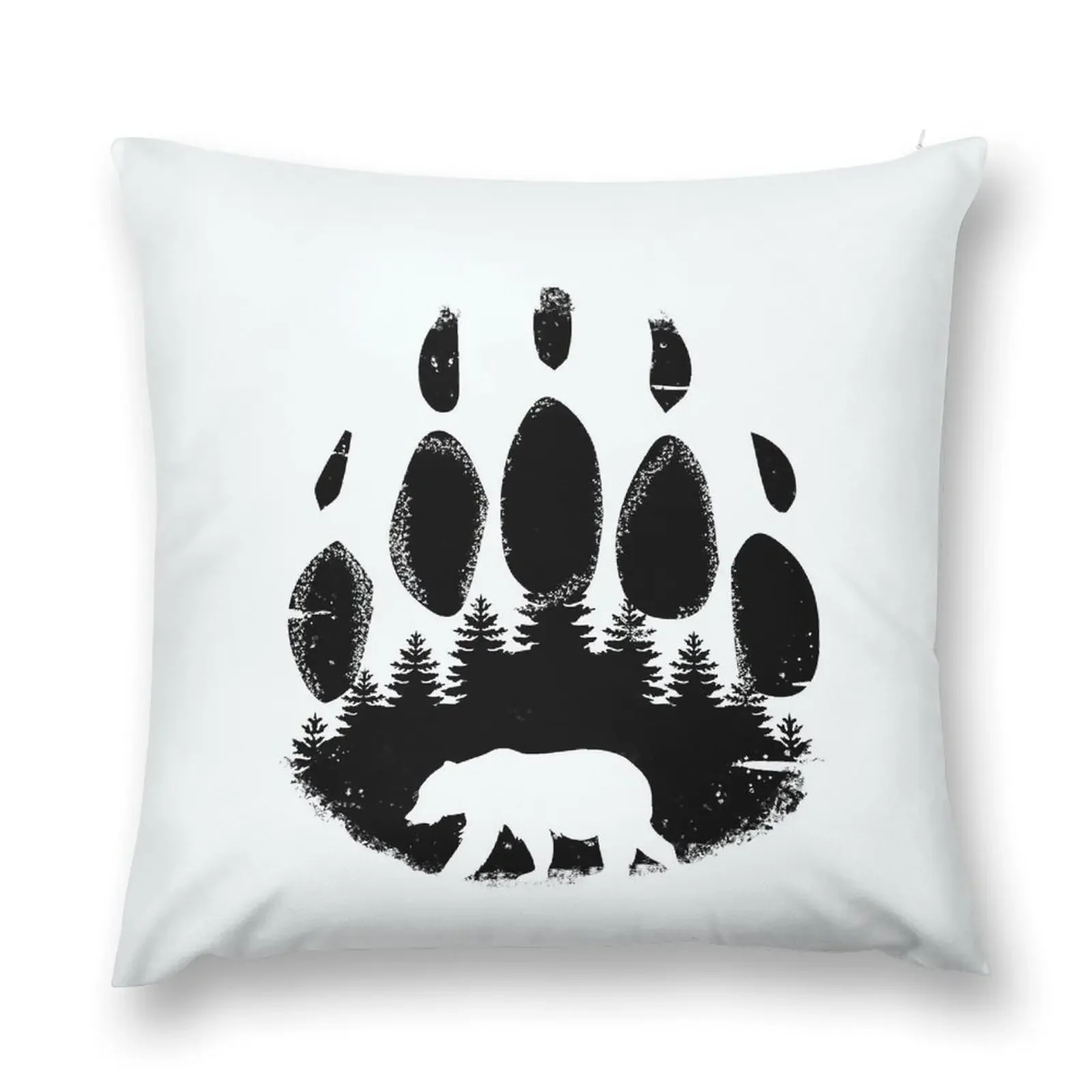 Black Bear Paw Print - Forest Landscape Throw Pillow Sofa Cushion Cover Embroidered Cushion Cover pillow