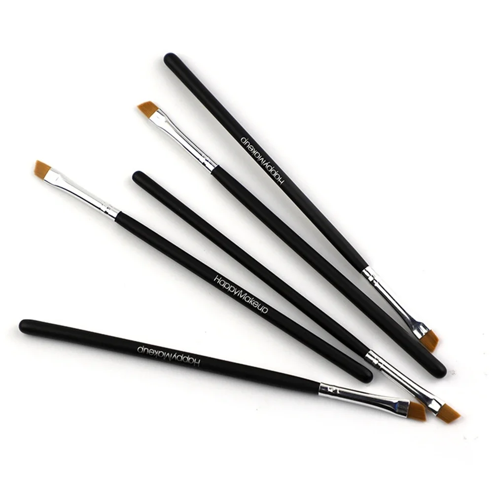 Gelukkige Make-Up 5 Stuks Zwarte Wenkbrauw Hellende Platte Hoekige Borstel Eyeliner Oogschaduw Wenkbrauw Make-Up Tool Professionele Vrouwen Cosmetische