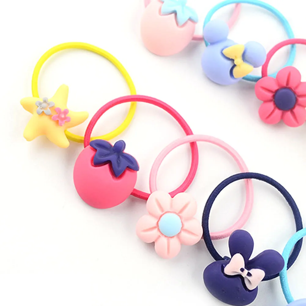 15pcs Cute Hair Children Circle Kawaii Hair Rope Cartoon Action Figure Hair Circle Frosted Rubber Band for Kid Birthday Gifts