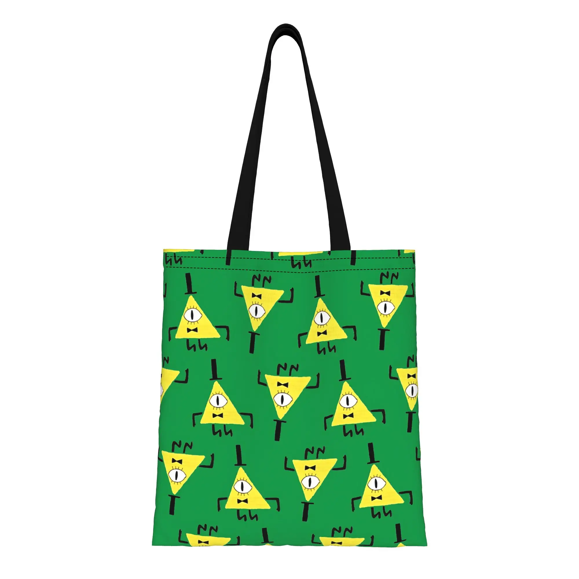 

1PC Large Capacity Bill Cipher Gravity Fall Canvas Tote Bag Foldable Chic Pattern No Closed Design