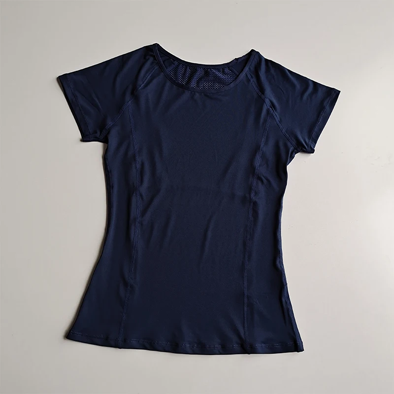 Damen-Sport-T-Shirt mit kurzen Ärmeln, schnelltrocknend, für Jogging, Yoga, Fitness, atmungsaktives Mesh-Gewebe, Rundhals-Pullover-Oberteil – Detail 7