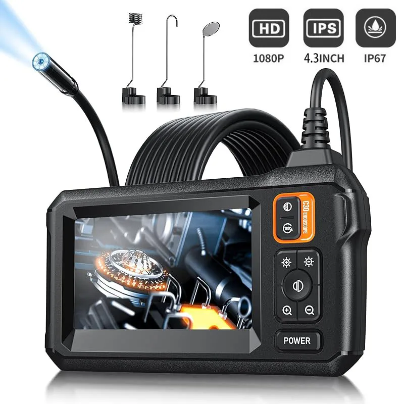 INSKAM Industrial Endoscope Camera 1080P 4.3 Inch IPS Single Lens Pipe Car Inspection Camera with 8mm IP67 Waterproof 8 LEDs