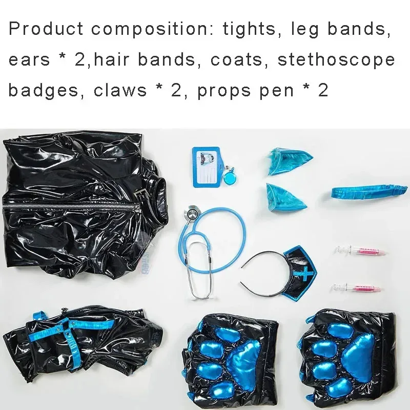 Az15Anime Miku Kostum Cosplay Wanita Kawaii Seksi Kulit Bodysuit Cakar Setelan Lucu Seragam Perawat Halloween Karnaval Pesta Pakaian