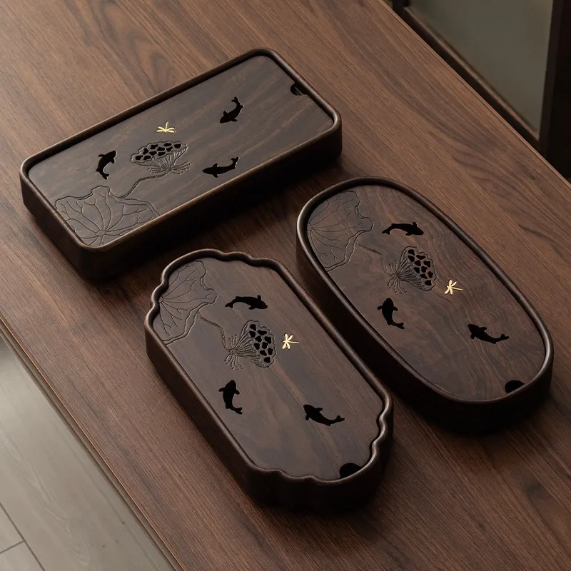 

Household solid wood tea tray, simple office water storage small tea table water cup tray
