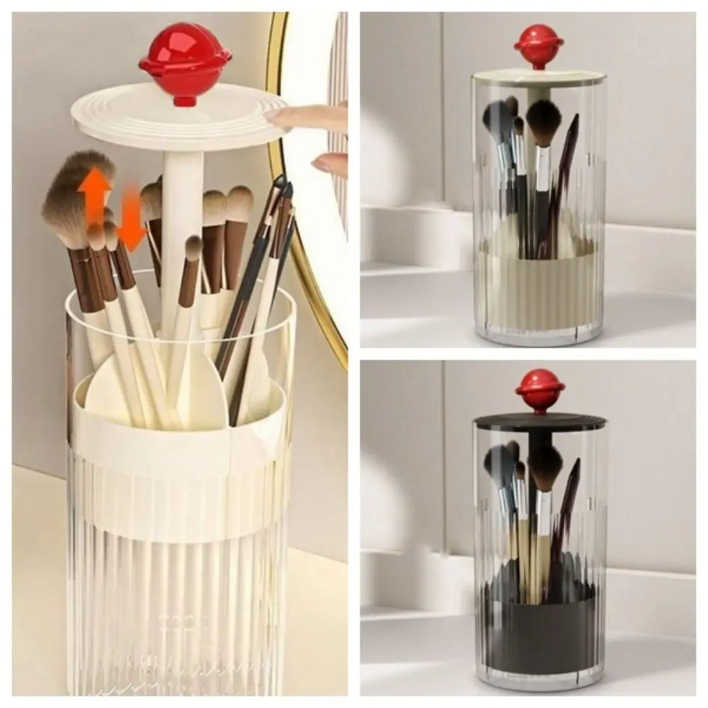 Automatic Lifting Makeup Brushes Holder Plastic with Lid Makeup Brush Organizer Press Type Large-capacity