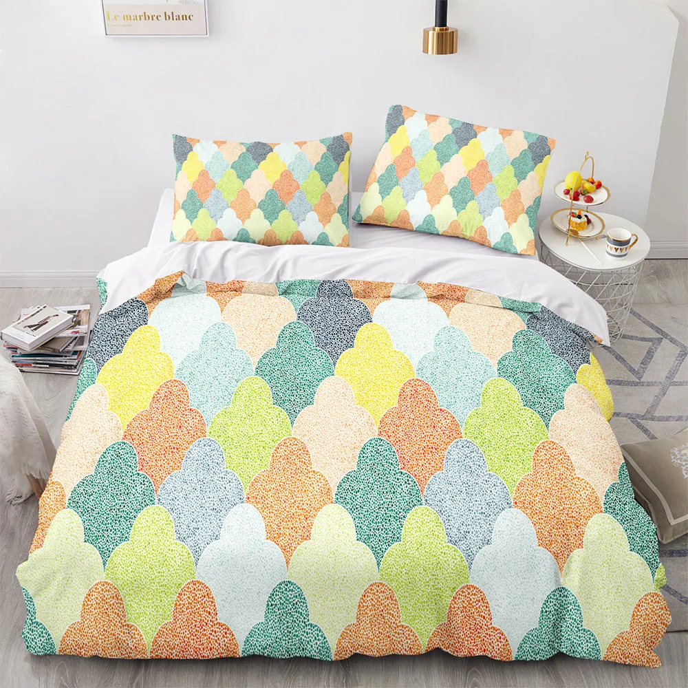 Boho Duvet Cover Queen Wave Textured Farmhouse Bedding Set Geometric Ethnic Moroccan Mid Century King Size Polyester Quilt Cover