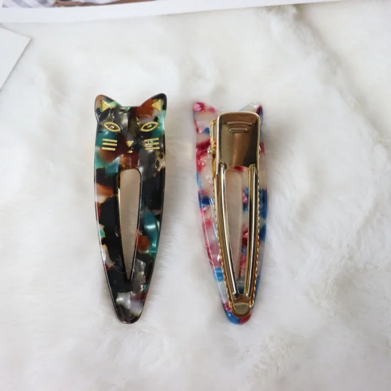 2Pcs/Set Hairpins Cute Cat Acetate Hair Clips Headband For Women Girls Water Drop Leopard Print Barrettes Hair Accessories Gift