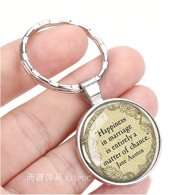 Esspoc Lovely Quotes Keychain Jane Austen John Keats Quotes Cabochon Glass Glowing in the Dark Keychains Artist Keyring Men Gift