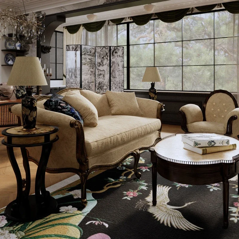 

B Fabric Antique Living Room Sofas European Beige Designer Nordic Lounges Sofas Double Armchair Divani Soggiorno Home Furniture