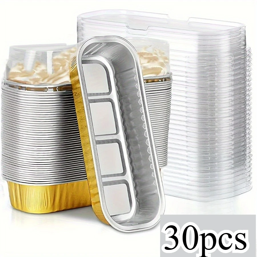 30pcs Loaf Baking Pans With Lids(6.8oz) Aluminum Foil Baking Pans Tins Containers - Cupcake Containers Wrappers Cheesecake Creme