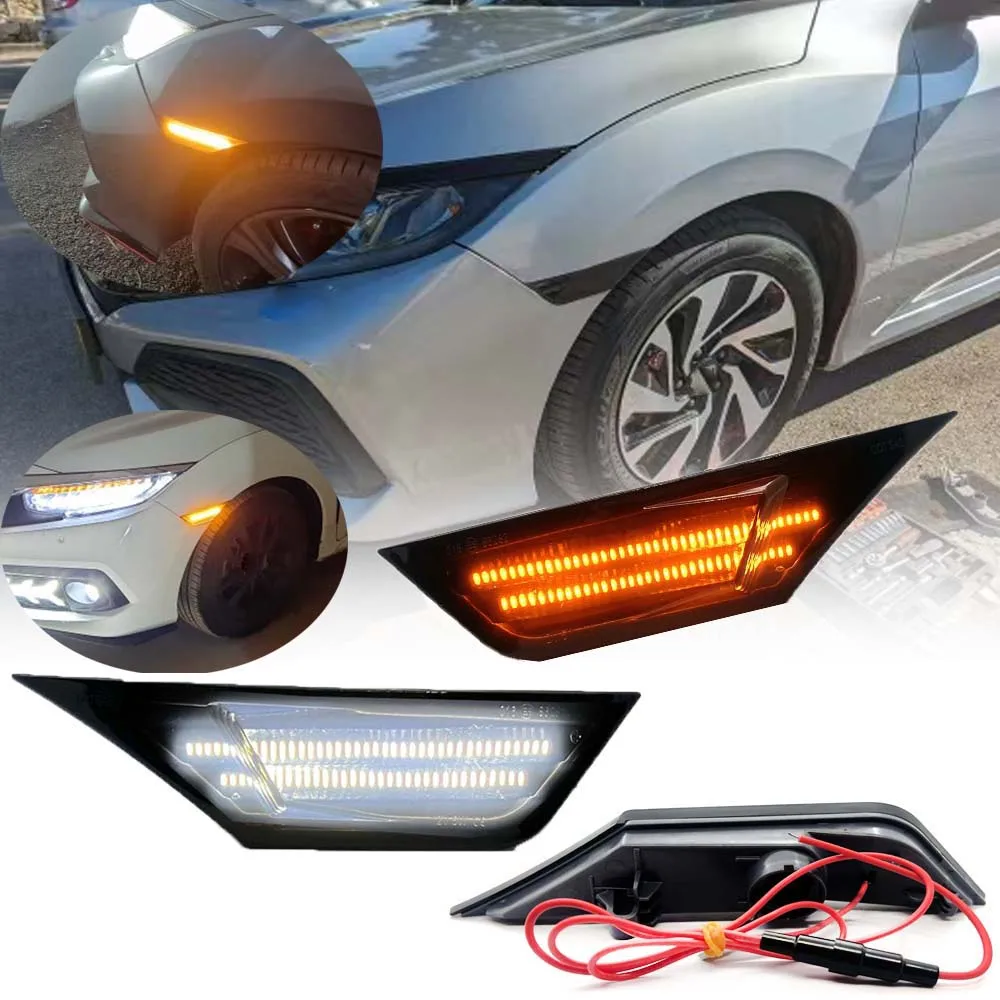 

2pcs Amber Turn Signal Side Marker Light DRL White For Honda Civic 10th Gen Sedan Hatchback Repeater Indicator 2016-2021
