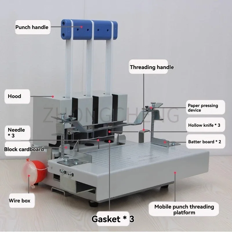 New QY-6115D Three Hole Wire Assembly Machine For Punching And Threading Personnel File Binding Machine