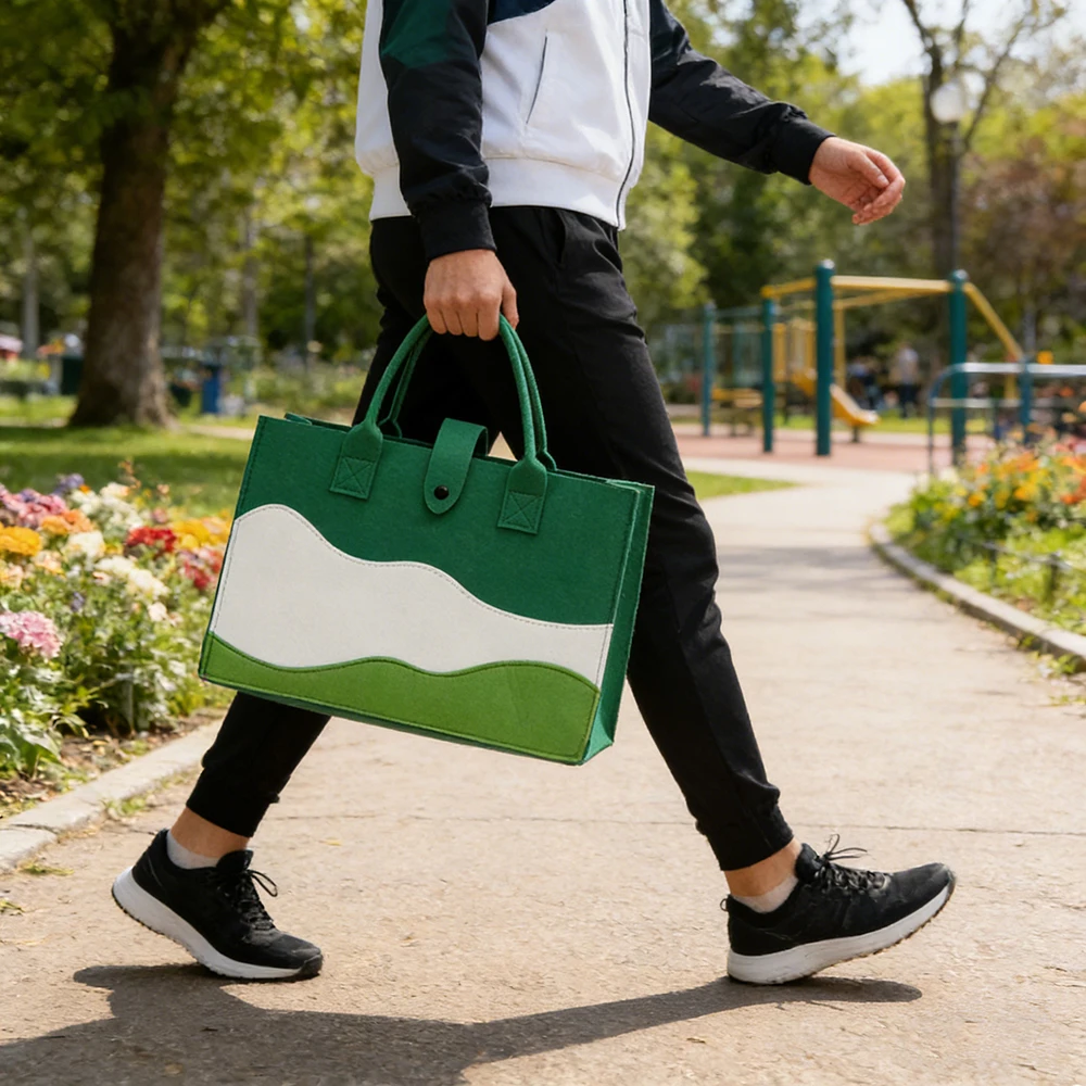 1pc Chinese  Mountain Pattern Felt Tote Bag Trendy Women's Commuter Handbag Multifunctional Shopping Storage Shoulder Bag