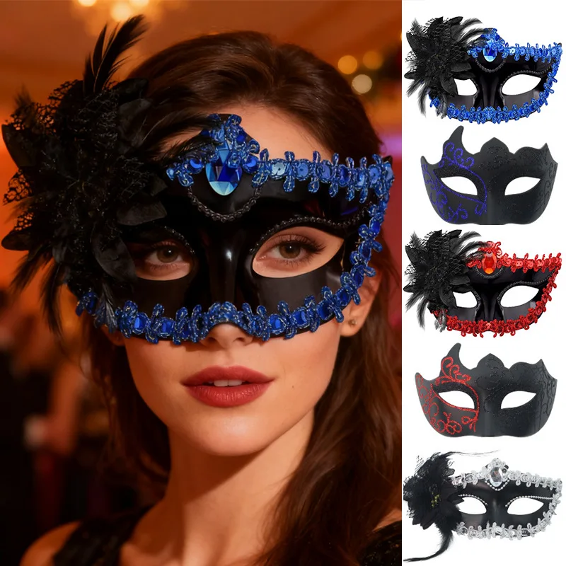 Máscara de baile de casal colorida pintada máscara de baile de penas máscara de flor feita à mão para festas de halloween baile