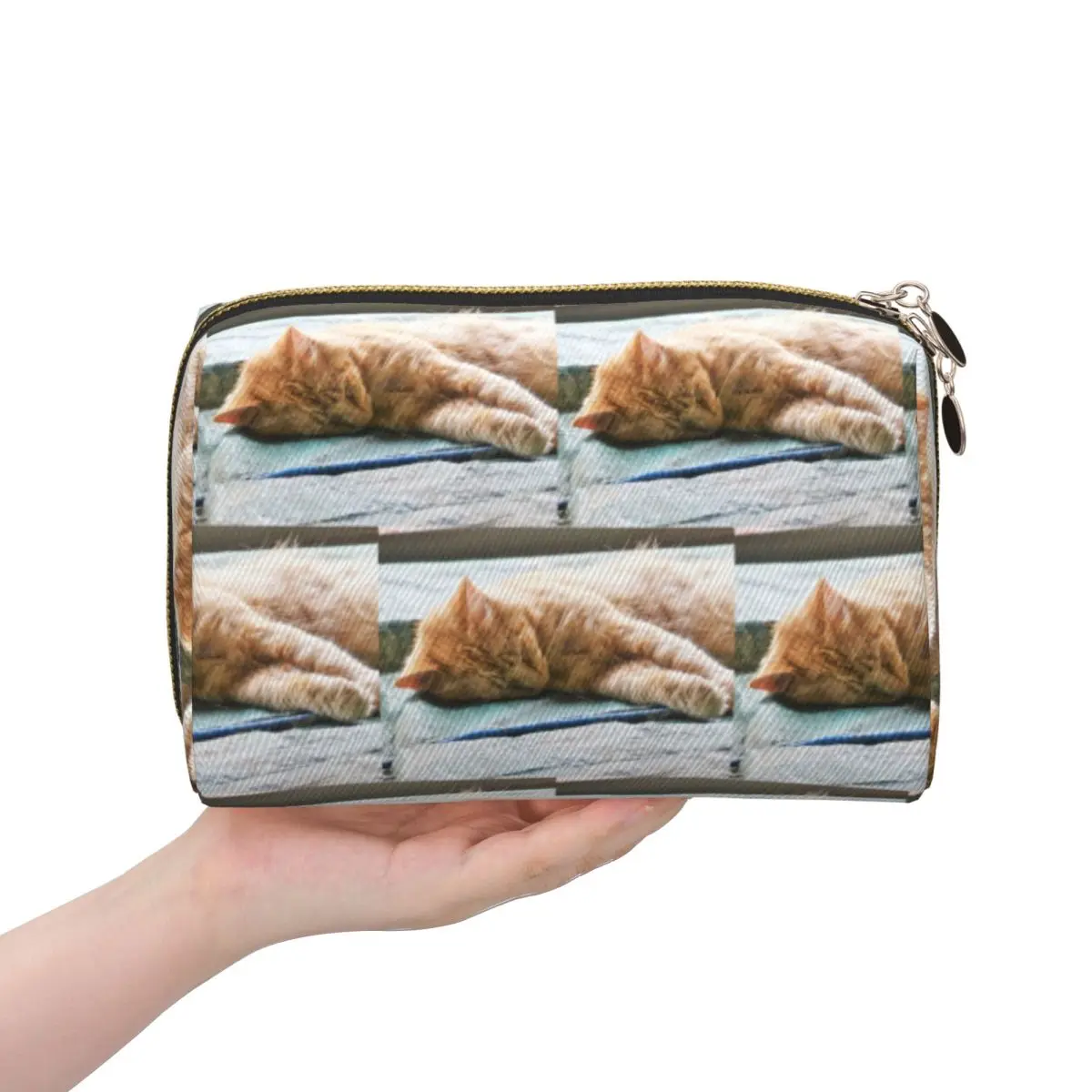 

Sleeping Longhaired Ginger Cat Women Cosmetic Bags Travel Makeup Organizer Pouch Toiletry Storage Dopp Kit Case