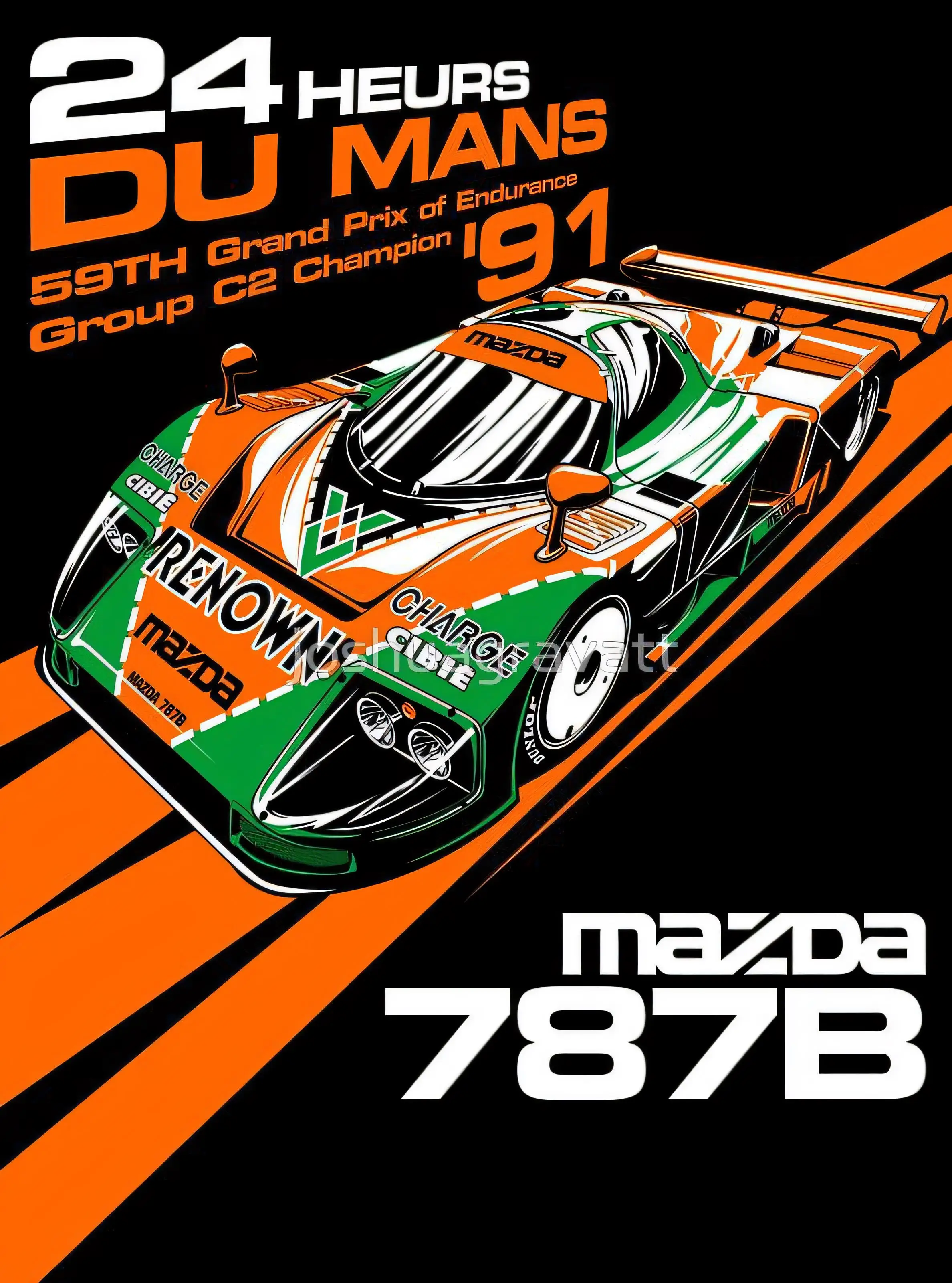 787B Le Mans 1991 Grupo C2 24 Heures Du Mans 59th Gran Premio de Resistencia Póster Letrero de estaño de aluminio Decoración artística de pared