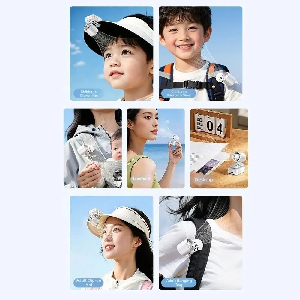 Portable Hat Clip Fan Rechargeable 3 Speeds Small Handheld Fan Type-C Charge Multi-Directional Cooling Clip on Fan Beach