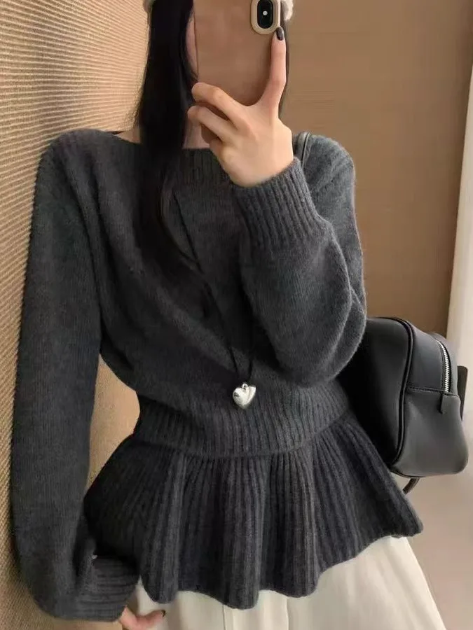 الكورية Sle جولة Ne محبوك سترة المرأة لينة مريحة كسول Sle تنوعا للإزالة تنورة الستار تصميم الخريف الشتاء N... #3