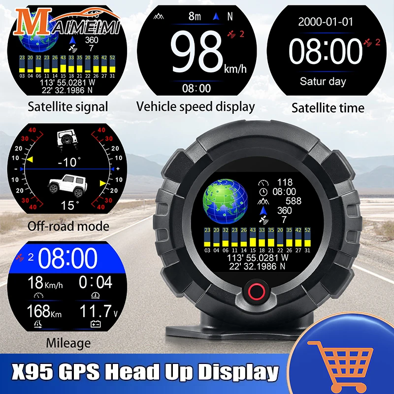 

X95 GPS Head Up Display Horizontal Slope Meter Inclinometer Speedometer Car Compass Pitch Tilt Angle Altitude Latitude Longitude