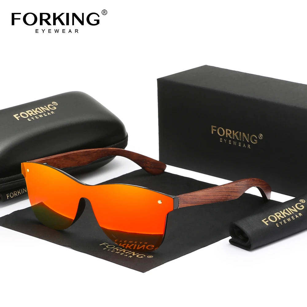 

FORKING поляризационные солнцезащитные очки для мужчин и женщин, натуральная деревянная оправа, зеркальная плоская линза для вождения, UV400, защита глаз, винтажные аксессуары